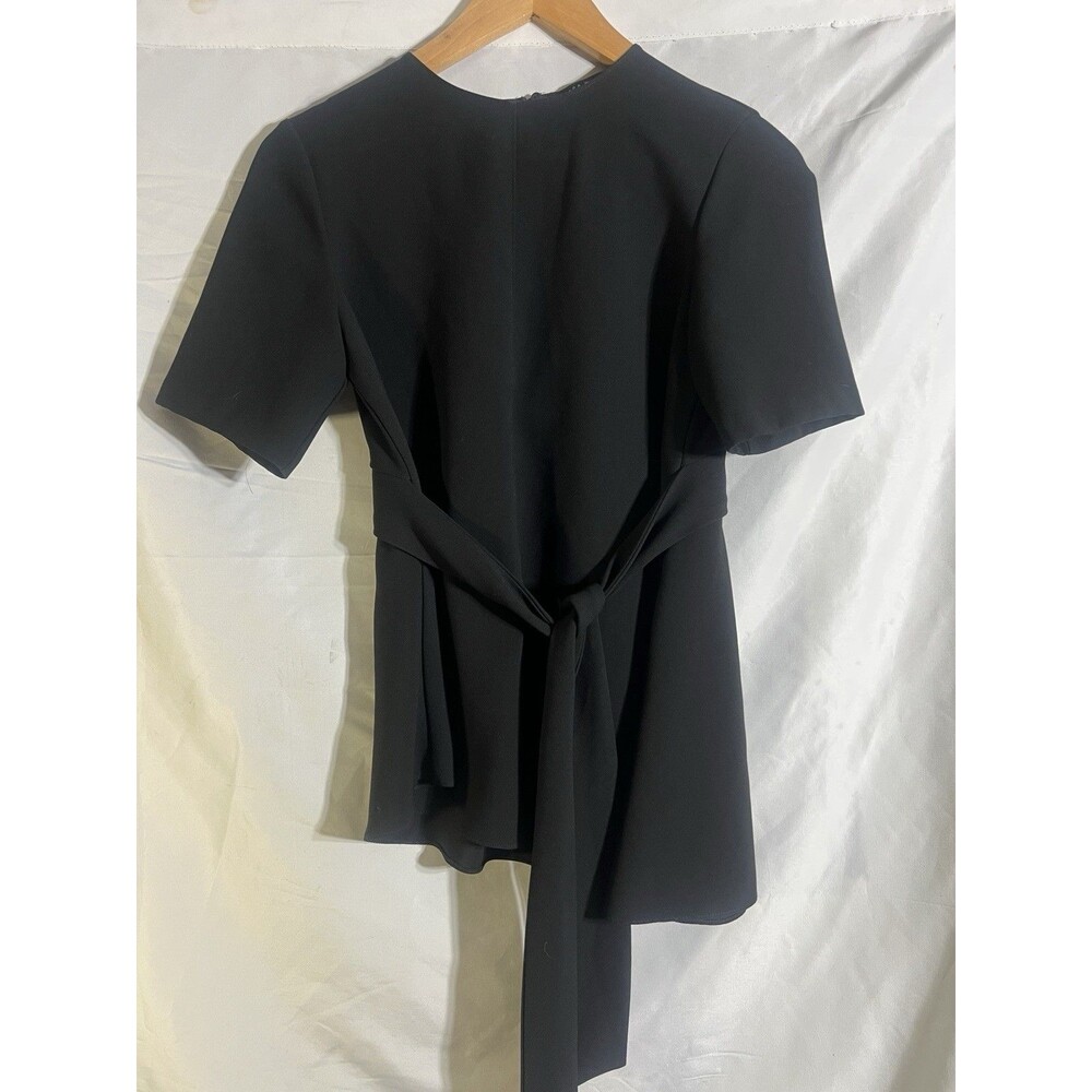 Zara Woman Black Asymmetric Tie Front Top XS Minimalist Quiet Luxury Office